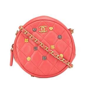CHANEL Red Lambskin Leather Logo Shoulder Bag